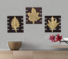 Brown Square Set of 3 Leaf Wall Art -Brass Wood for Home Decor/Living Room