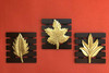 Brown Square Set of 3 Leaf Wall Art -Brass Wood for Home Decor/Living Room