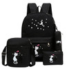 4pcs/set Women Backpack - Cat Printing Canvas School Bags For Girls