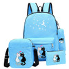 4pcs/set Women Backpack - Cat Printing Canvas School Bags For Girls