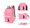 4pcs/set Women Backpack - Cat Printing Canvas School Bags For Girls