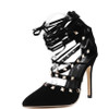 Pointy Lace Up Studded Heels