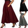 2019 High Waist Pleated Long Skirts Women Vintage Flared Full Skirt Swing Satin Skirt Casual Skirt