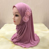 H081beautiful small girl Al amira hijab with flowers fit 2-7 years old muslim kids pull on islamic scarf headscarf