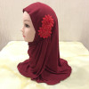 H081beautiful small girl Al amira hijab with flowers fit 2-7 years old muslim kids pull on islamic scarf headscarf