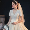 All Over Full Pearls Shiny Ball Gown Wedding Dress With Chapel Train