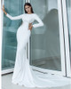 Sexy Backless See Through Satin Mermaid Wedding Dresses Long Sleeve