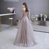 Luxury Long Sleeve Evening Dress Gorgeous V-Neck Lace Pleated Beaded Crystal Sexy Formal Gown