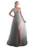 Beading Evening Dress V-Neck Pink High Split Tulle Sweep Train Sleeveless Prom Gown A-line Lace Up Backless