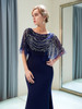 Elegant Navy Blue Evening Dresses with Half Sleeves