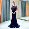 Elegant Navy Blue Evening Dresses with Half Sleeves