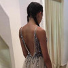 Beading Prom Dresses Long V Neck Light Gray High Split Tulle Sweep Train Sleeveless Evening Gown A-Line Backless