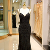 Black Evening Dress Long Luxury Beaded Crystals Sexy V-Neck Mermaid