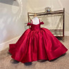 Red Stain Spaghetti Straps Flower Girls Dress For Wedding With Long Train