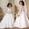 Long Sleeve Flower Girl Dresses A Line V Neck Lace Applique