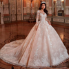 Luxury Long Sleeve Flowers Lace Ball Gown Wedding Dresses