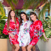 Floral Peacocks Red Bridesmaid Kimono Robes