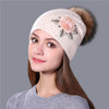 Winter Hat For Women & Girls. Wool  Knitted Hat.  Beanie Cap Embroidery With  Mink Faux-Fur Pom Pom.