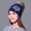 Winter Hat For Women & Girls. Wool  Knitted Hat.  Beanie Cap Embroidery With  Mink Faux-Fur Pom Pom.