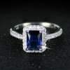 Women Luxury Silver Engagement Wedding Rings Optional Colors Blue And Yellow