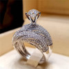 Crystal White Zircon Stone Ring Set Luxury 925 Silver Engagement Ring
