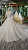 Luxury Lace Wedding Dress Scoop Half Sleeves Appliques Ball Gown W737