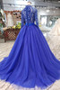 Blue Long Sleeves V Neck Tulle Prom Dress with Beading D202