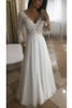 Long Bridal Gown A Line V Neck Chiffon Top Lace Wedding Dress W672