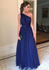 Navy Blue One Shoulder Sleeveless Floor Length Prom Dress D17