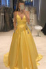 Yellow Spaghetti Straps A Line V Neck Prom Dress D382