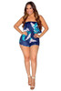 Strapless Hibiscus Print Romper With Pockets in Navy