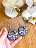 Boho-style Purple Pattern Art Wooden Earrings In Round Shape Handmade