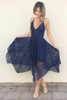 Simple Backless A Line Asymmetrical Tea Length Deep V Neck Spaghetti Straps Sleeveless Cheap Bridesmaid Dresses B202