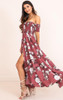Print Off Shoulder Split Beach Boho Maxi Dress