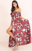 Print Off Shoulder Split Beach Boho Maxi Dress