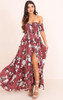 Print Off Shoulder Split Beach Boho Maxi Dress
