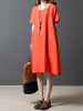 Linen Cotton Solid Color Short Sleeve Loose Dress Linen Cotton Solid Color Short Sleeve Loose Dress