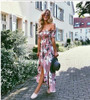 Flower Print Off Shoulder Split Dress