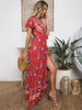 Boho Lace-up V-neck Printed Maxi Dresses