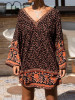 Bohemia Floral Flare Sleeves V-Neck Cotton Beach Mini Dress
