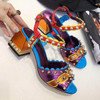 New Purple Designer Women Chunky High Heels Sandals Rivets Wedding Shoes Woman Comfortable Summer Genuine Leather Dress Shoes