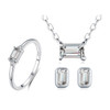 Classic Emerald Cut Cubic Zirconia 925 Sterling Silver Necklace, Earrings & Ring Wedding Jewelry Set