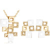 Hollow Square Crystal and Rhinestone Necklace & Earrings Fashion Jewelry Set