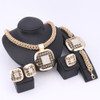 Gold-Plated Square Crystal Necklace, Bracelet, Earrings & Ring Wedding Statement Jewelry Set Gold-Plated Square Crystal Necklace, Bracelet, Earrings & Ring Wedding Statement Jewelry Set