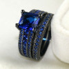 8mm Black Brushed Matte Blue Tungsten Carbide and Blue Cubic Zirconia Wedding Ring Set 8mm Black Brushed Matte Blue Tungsten Carbide and Blue Cubic Zirconia Wedding Ring Set