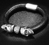 Black Braided Leather Stainless Steel Twin Devil's Skull Bracelet Black Braided Leather Stainless Steel Twin Devil's Skull Bracelet