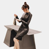 PU Leather Dress - Bodycon Midi - High Neck