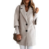 Autumn and Winter Three-Quarter Sleeve Vintage long coat women 2020 Elegant V-Neck Button Lapel Pocket Woolen Coat Women's