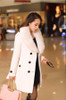 Winter Woolen Blend Grey Trench Coat Faux Collar Double-Breasted Jacket