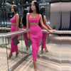 2 Piece Set Womens Dress Ribbed Crop Top And Skirt Set Midi Dress